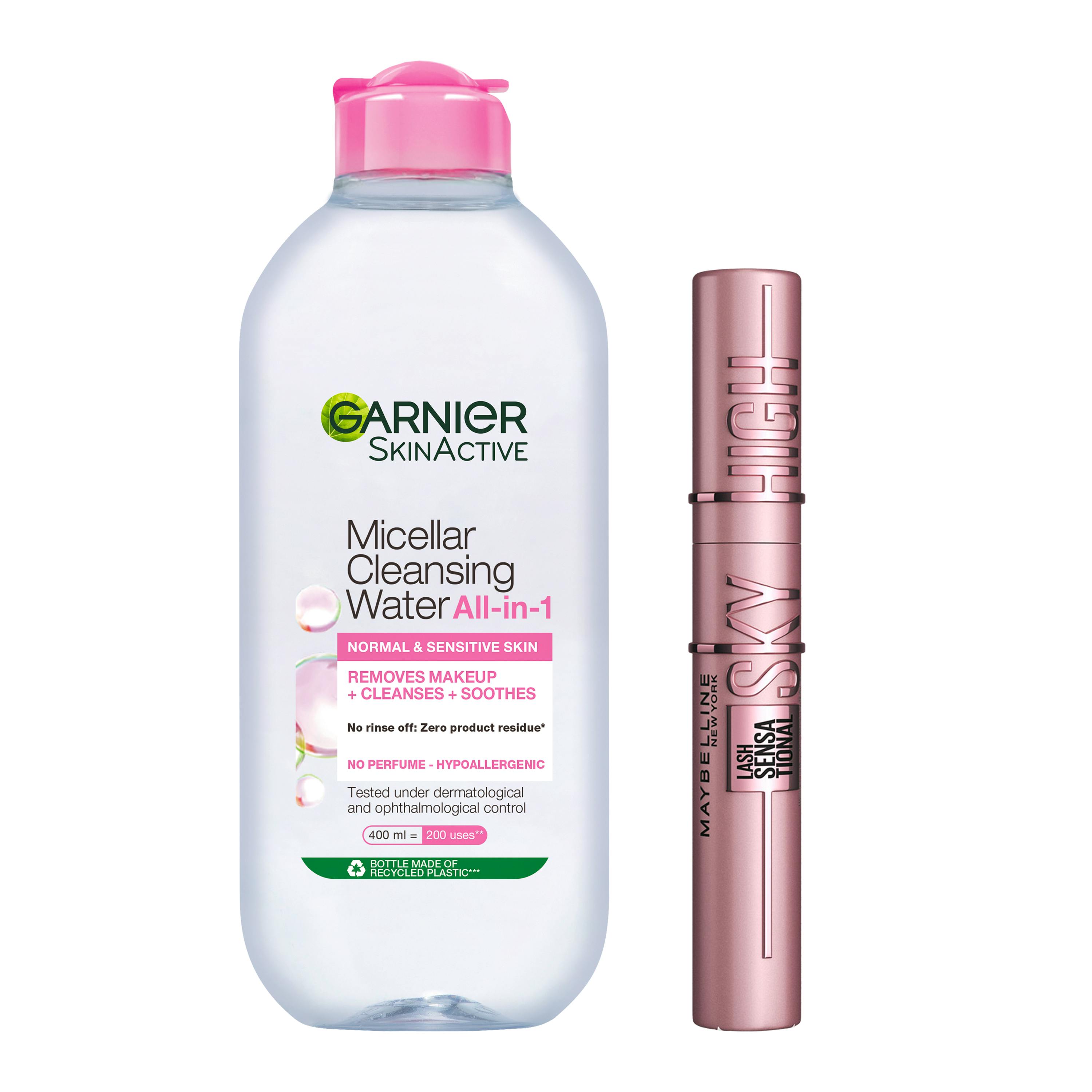Sort Maybelline Lash Sensational Sky High Mascara Black Garnier Micellar Cleansing Water Normal & Sensitive Skin 400 - Maybelline Lash